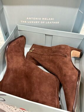antonio melani velma leather dress booties Velma Leather Buckle Hardware Dress Booties